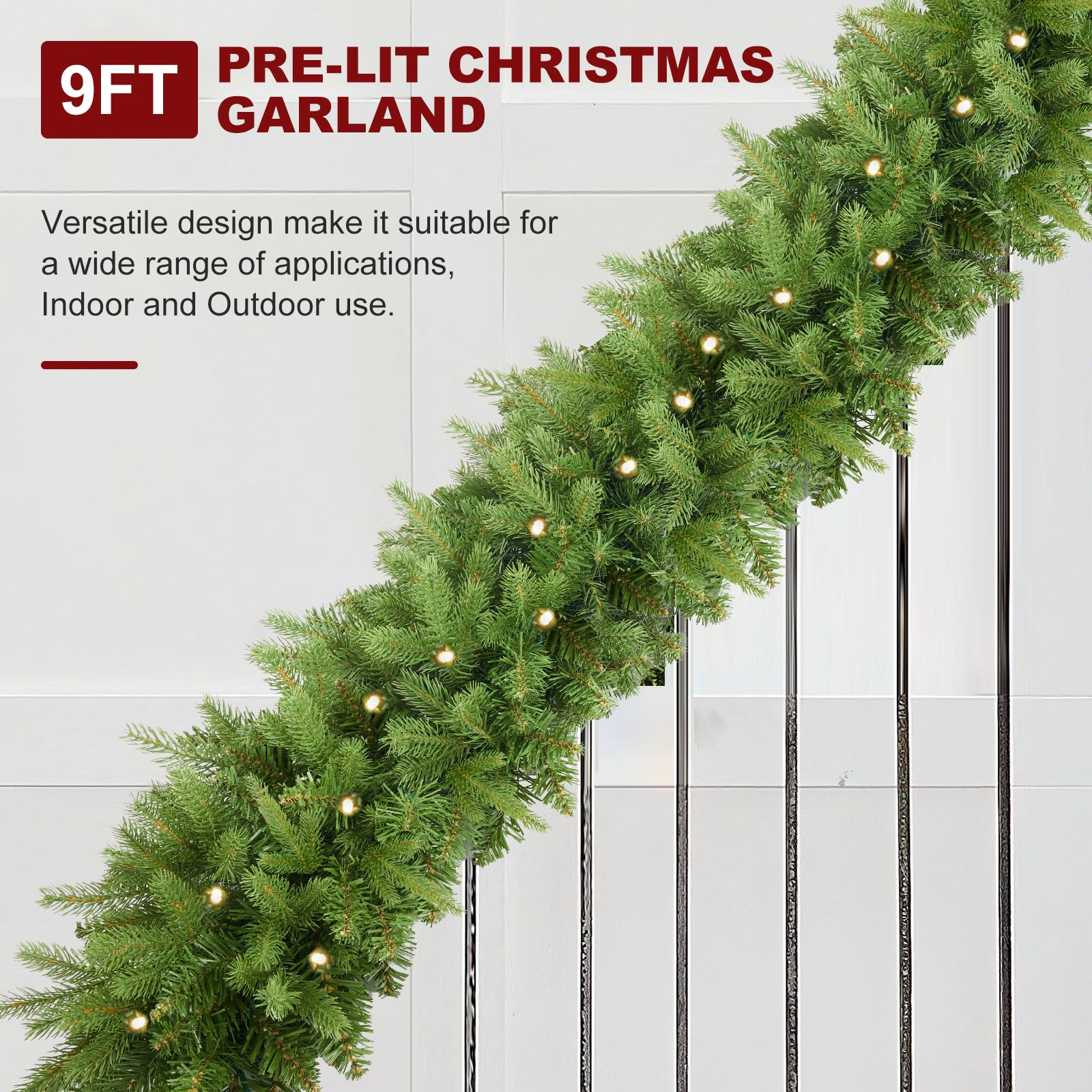 INSTREE CHRISTMAS garland styled on stairs showing how it enhances banisters benefit