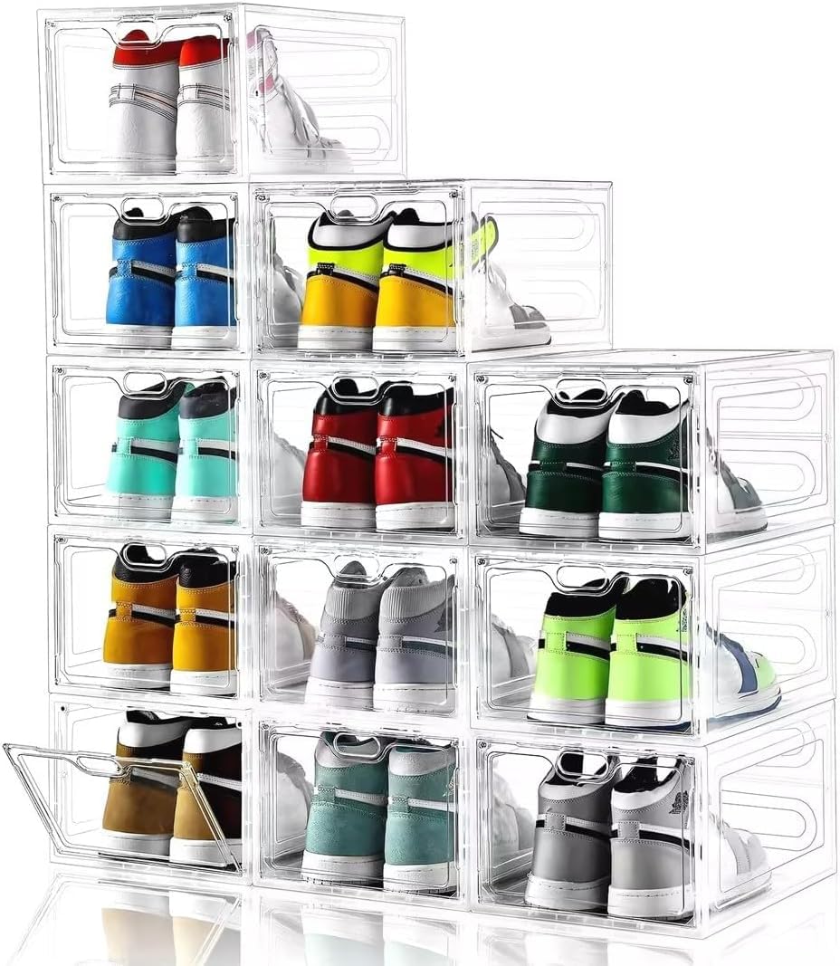 INSTY clear shoe box front view showing neat display and easy selection