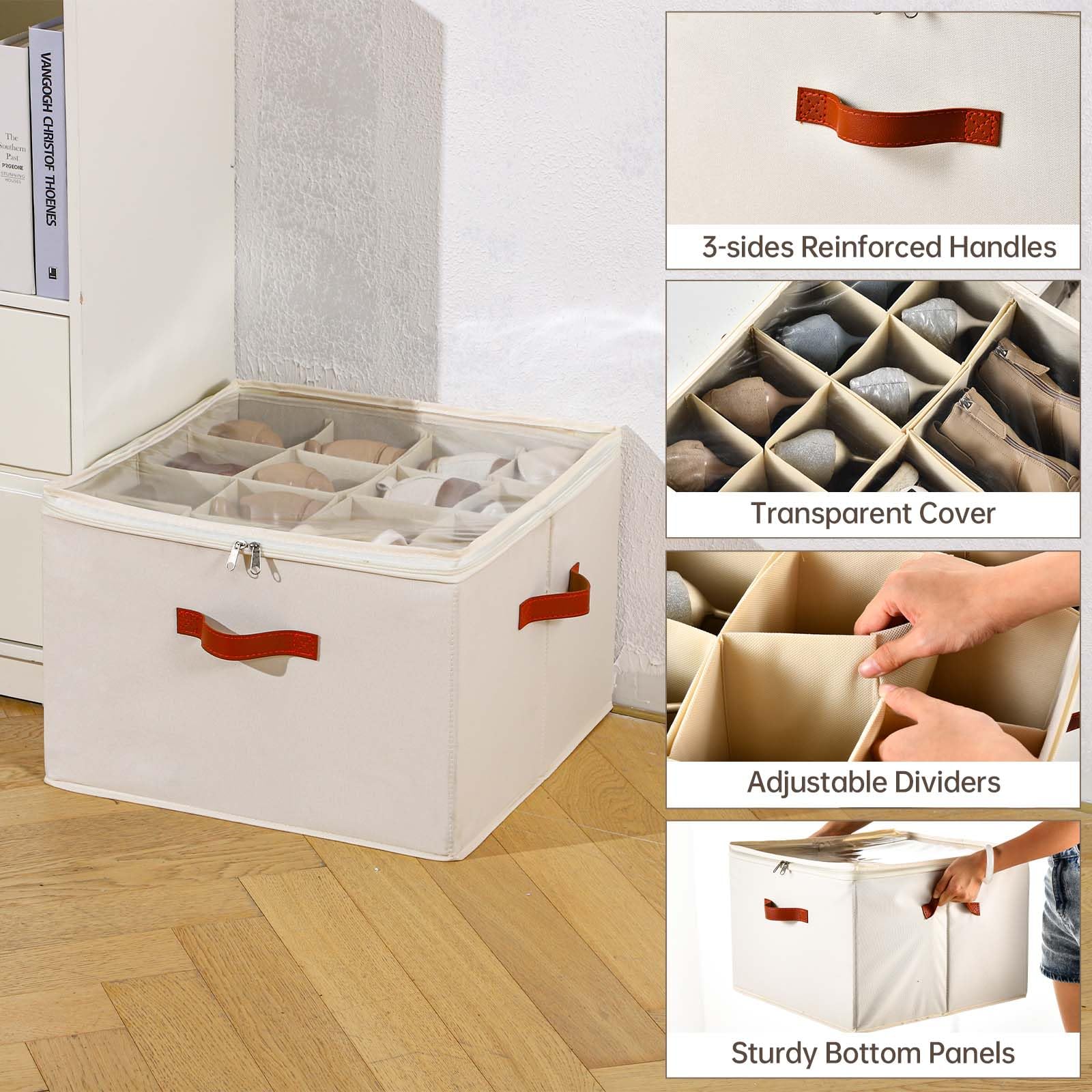 INSTY boxes filled on closet shelf showing space-saving and tidy benefit