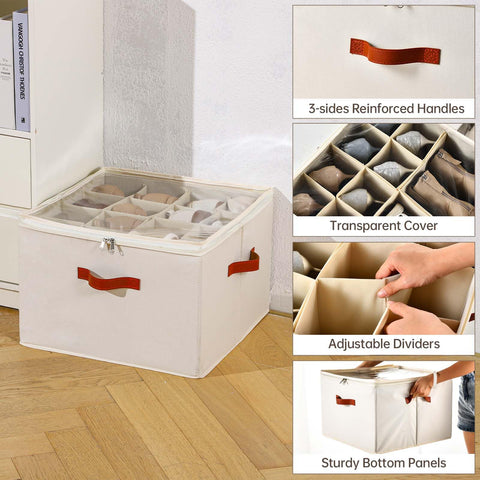 INSTY boxes filled on closet shelf showing space-saving and tidy benefit
