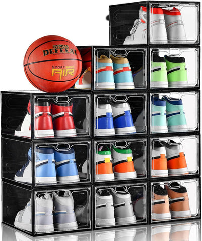 INSTY front view of 12-pack clear boxes showing organized display benefit