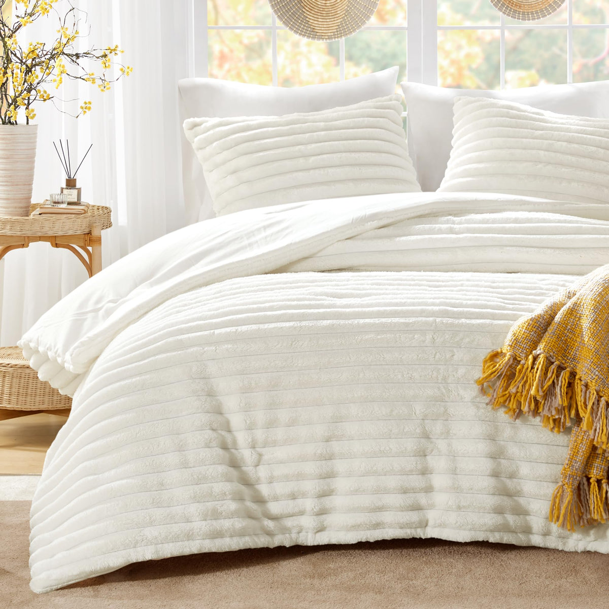 Intelligent Design front view of ivory comforter set showing full styling and plush appeal