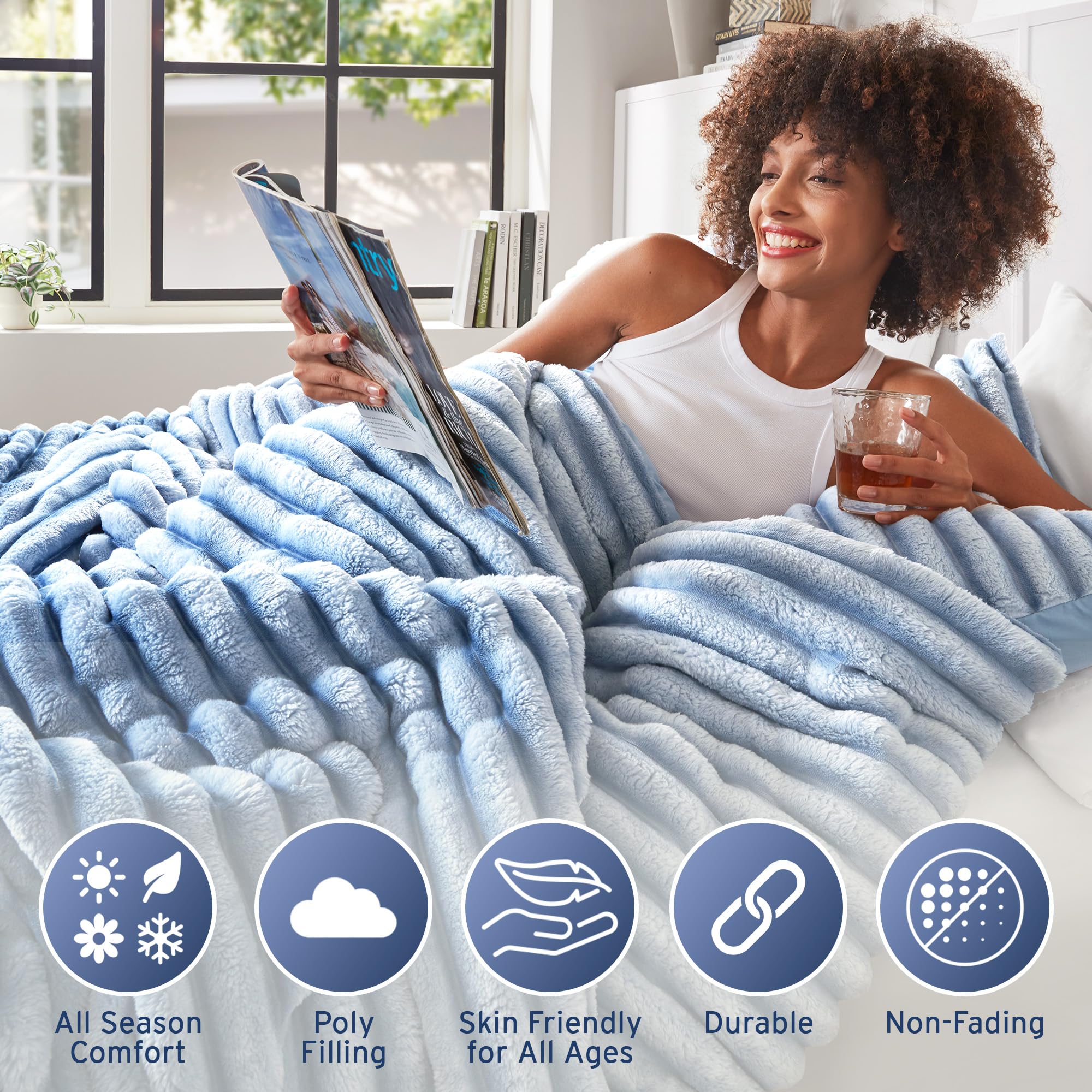 Intelligent Design Avril on mattress showing queen size scale and generous overhang