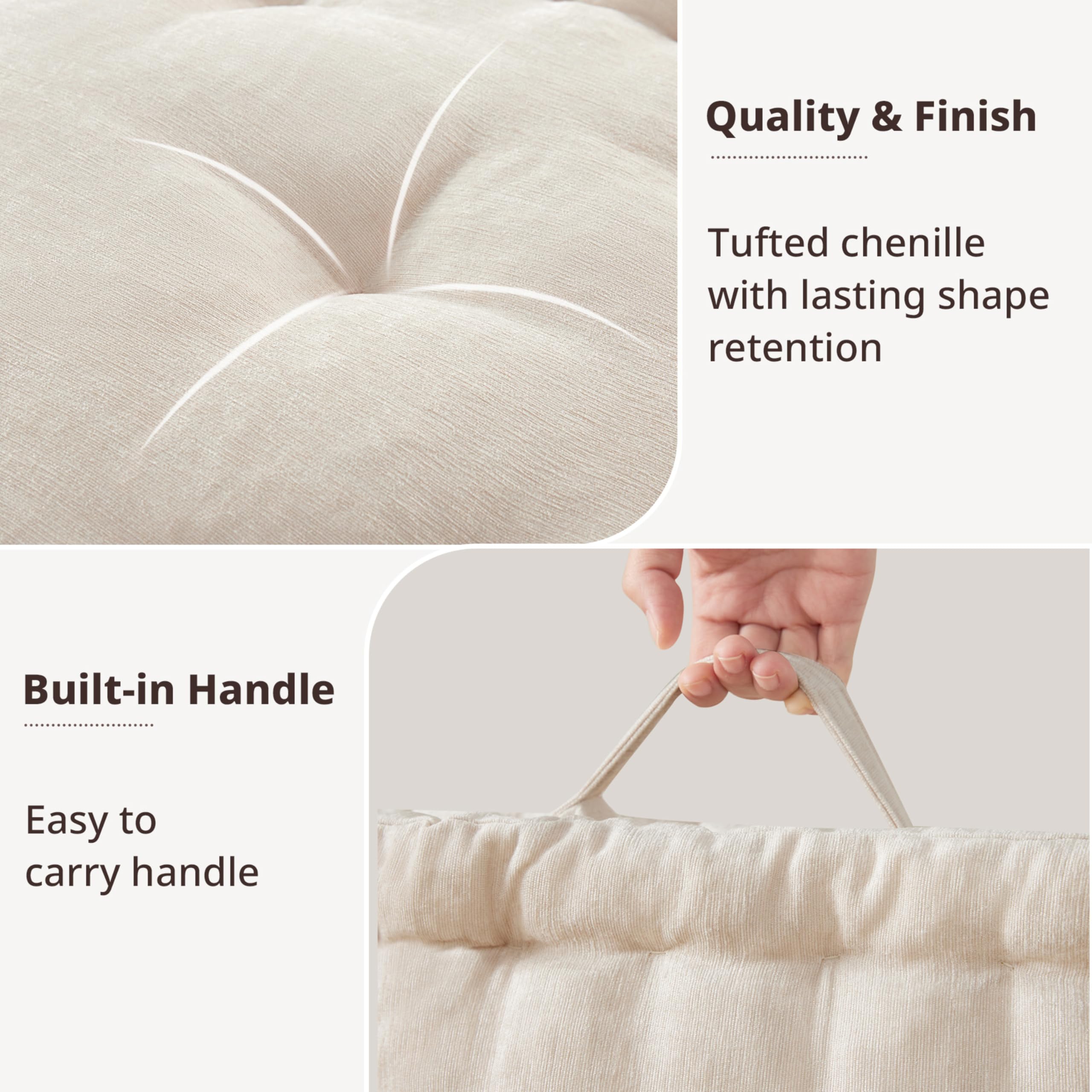 Intelligent Design Azza hand-sewn scalloped edge detail, demonstrates reinforced craftsmanship