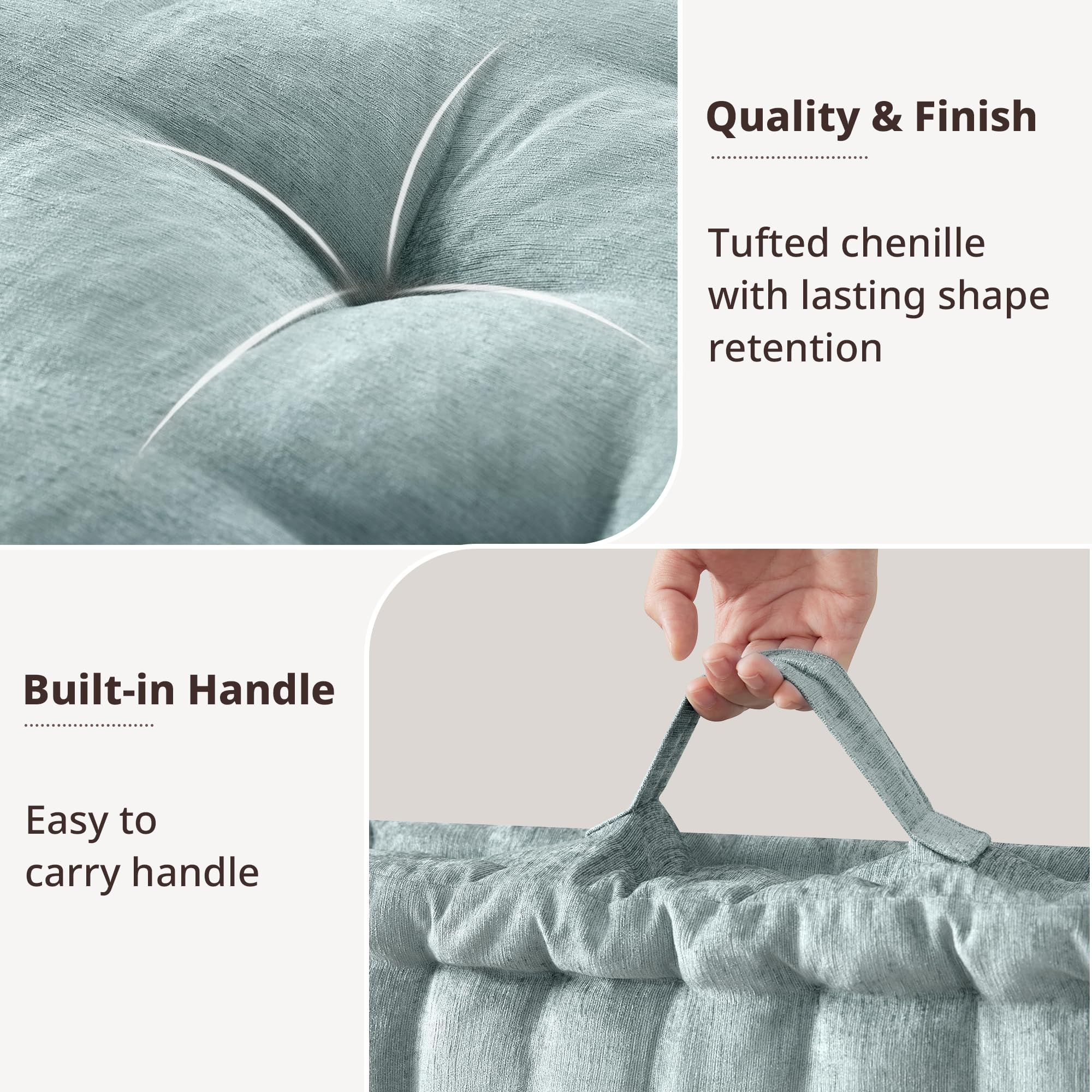 Intelligent Design Azza hand-sewn scalloped edge detail showing reinforced seam and refined finish