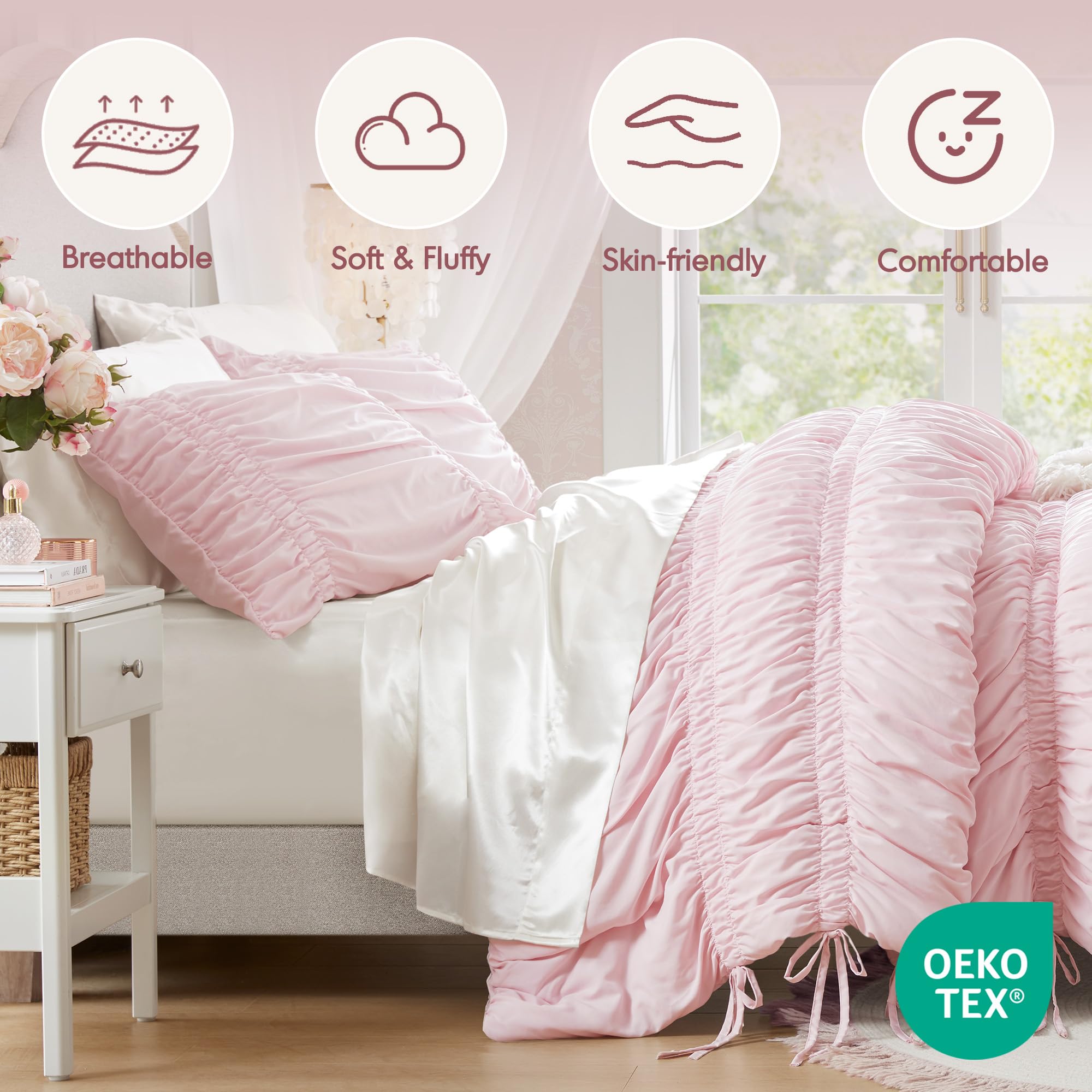 Intelligent Design standard sham displaying ruched pattern and matching soft finish