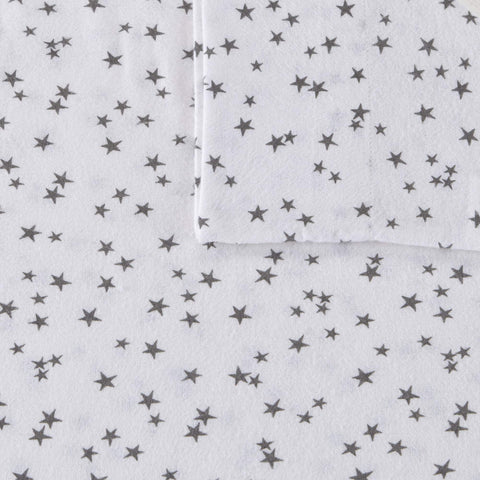 Intelligent Design flat sheet and pillowcase laid flat showing print and smooth drape