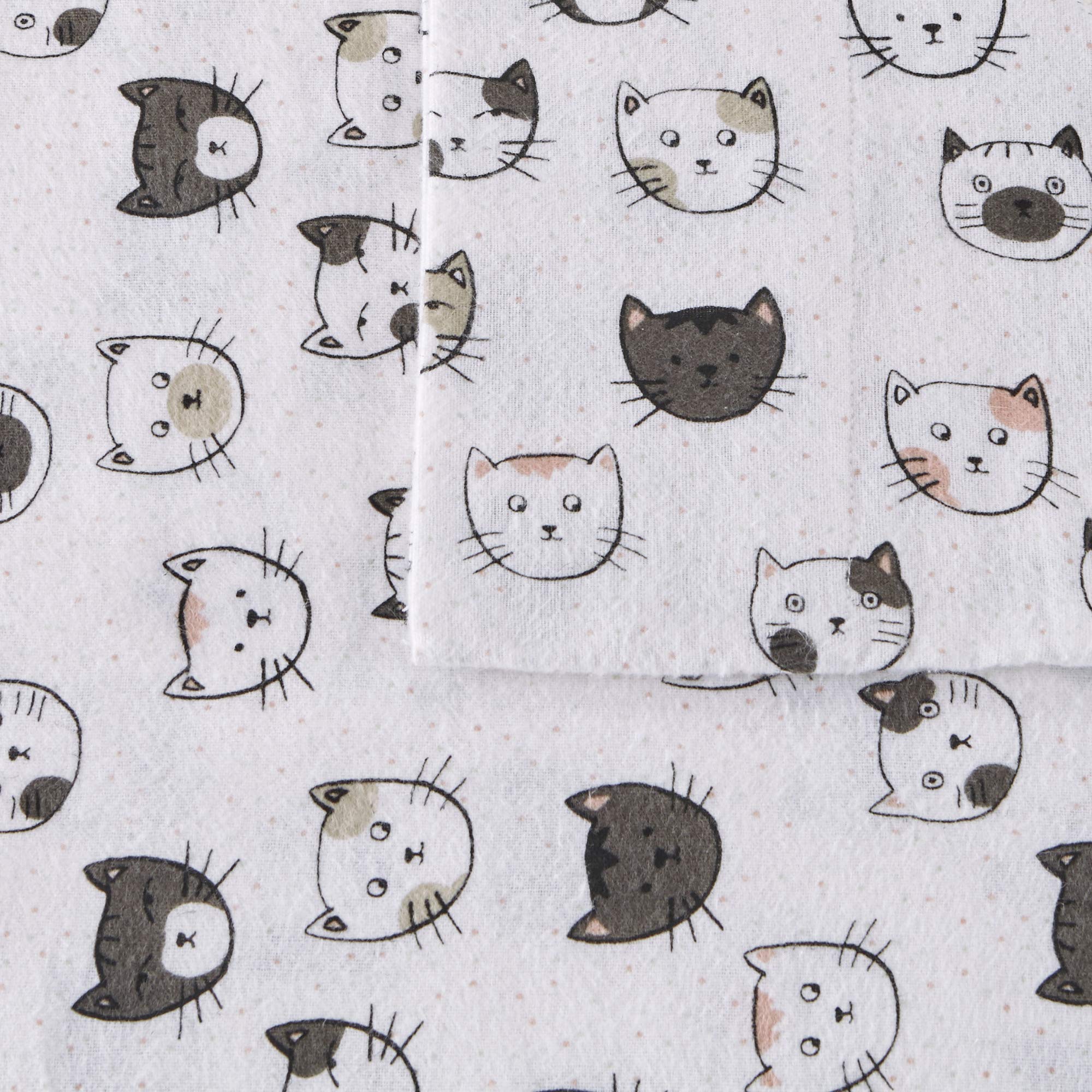 Intelligent Design flat sheet spread showing grey and pink cat and star print for bedroom style