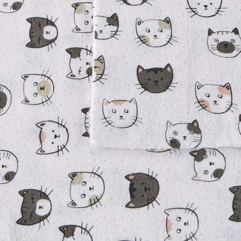 Intelligent Design flat sheet spread showing grey and pink cat and star print for bedroom style