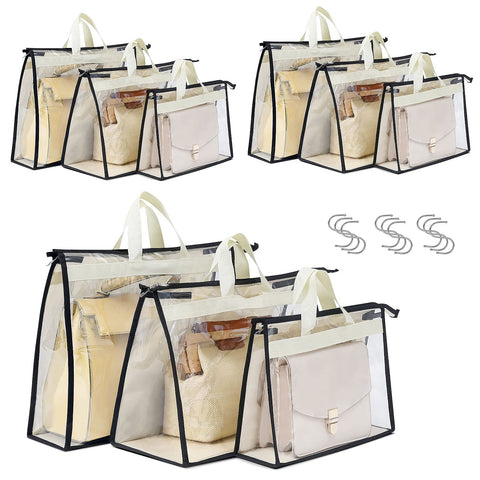 Interesse front packaging showing nine clear handbag dust bags and benefits visibility