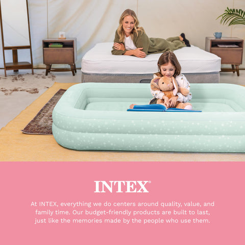 Intex deflated and folded air bed packed into carry bag for tidy transport