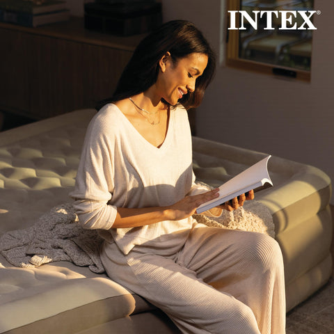 Intex Dura-Beam Deluxe styled in bedroom to show mattress-like appearance