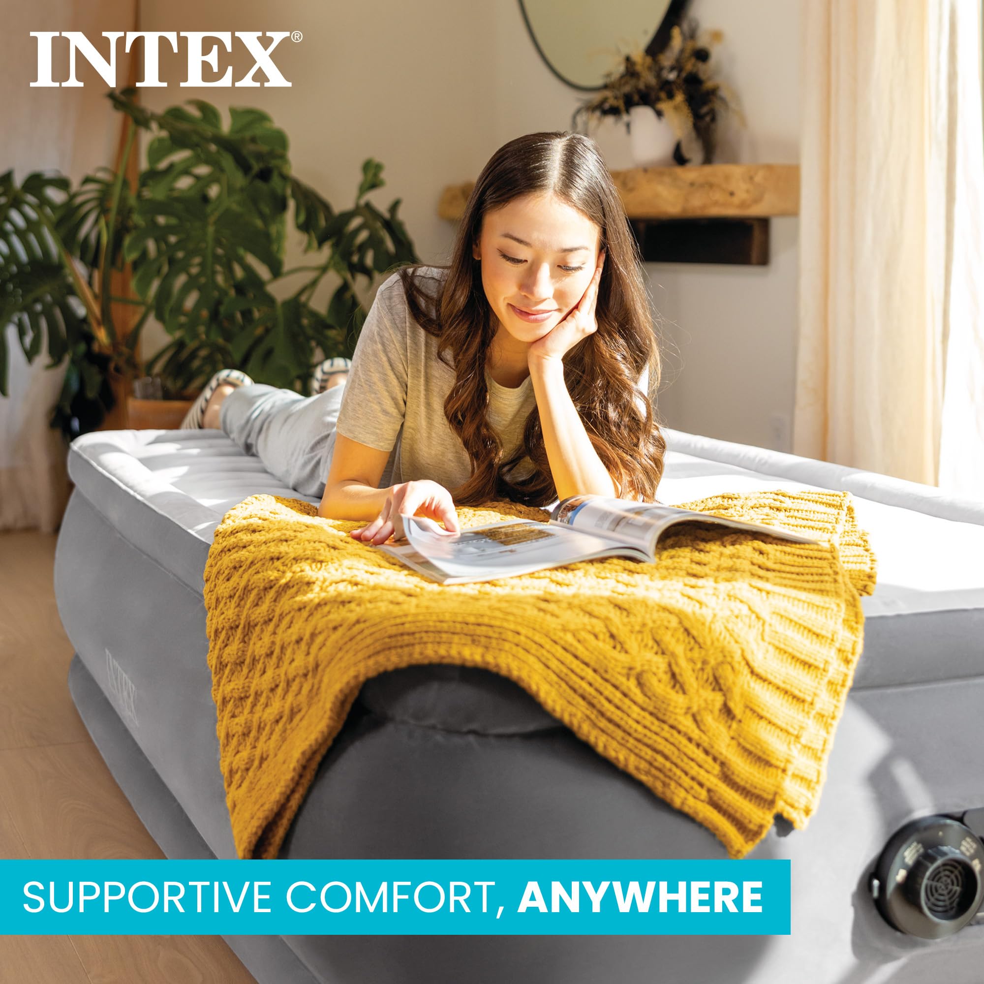 Intex Dura‑Beam velour top closeup demonstrating soft surface for cozy sleep benefit