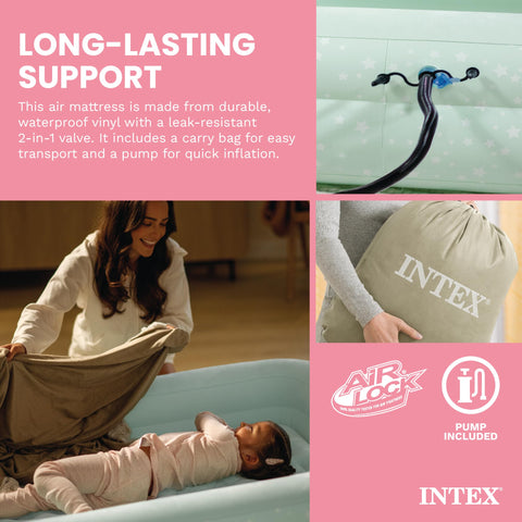 Intex manual hand pump beside valve enabling quick, tool-free inflation