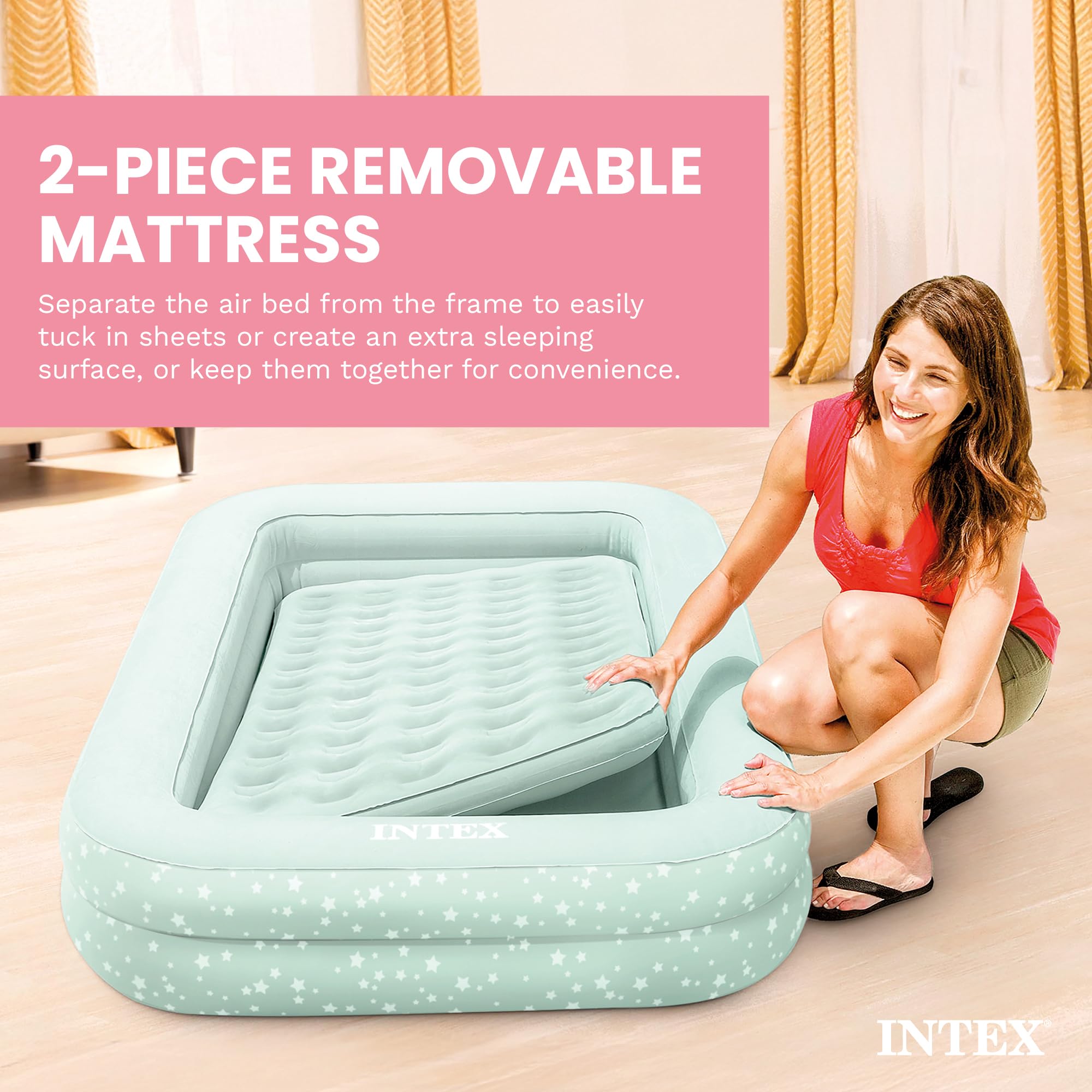Intex removable inner mattress lifted out for easier carrying and cleaning