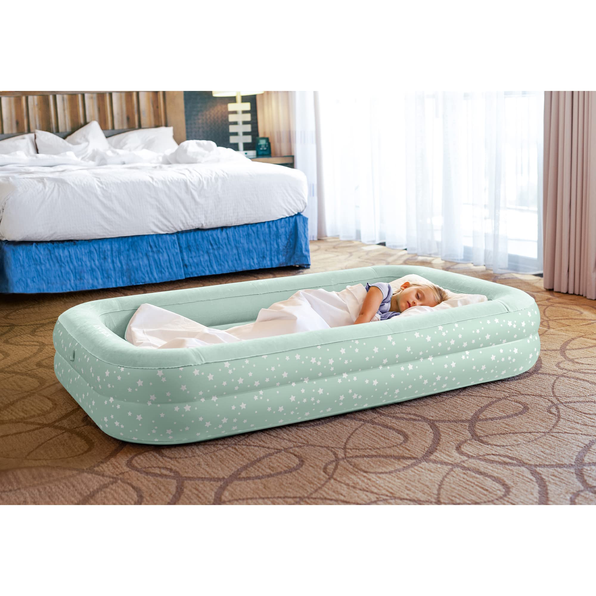 Intex bed set up at campsite showing portability and outdoor convenience
