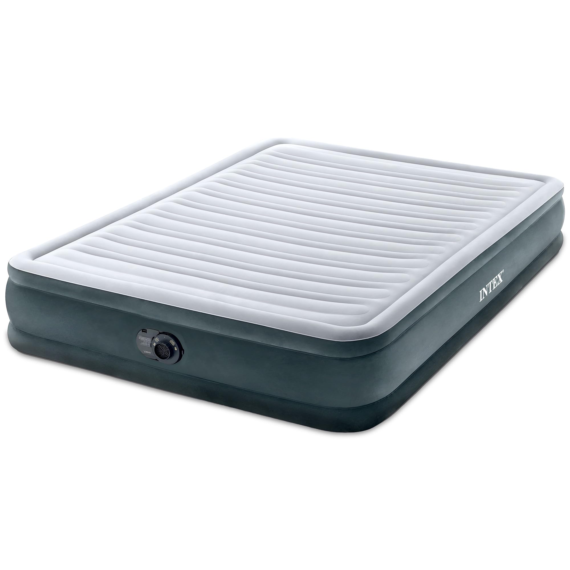 Intex mid-rise queen front view showing full elevated profile and comfort