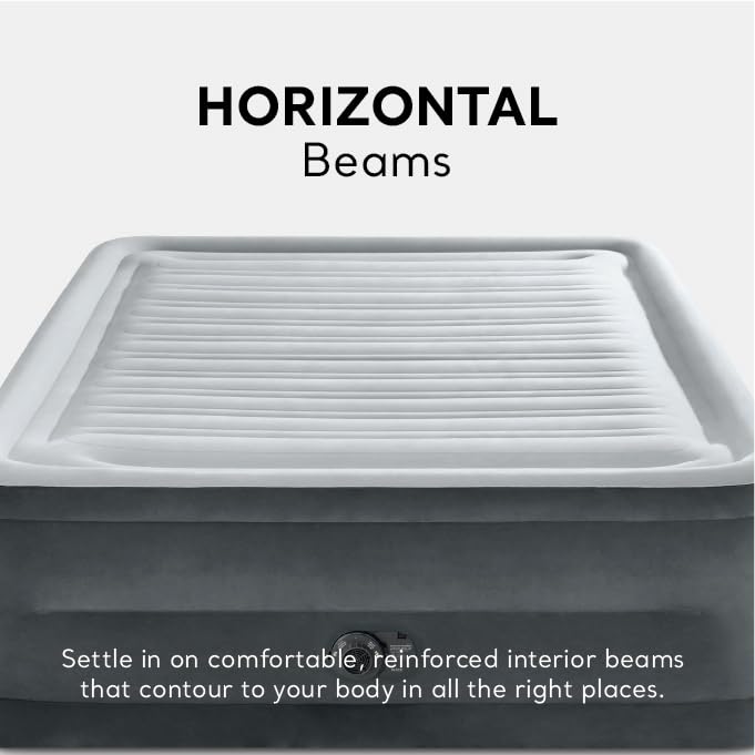 Intex mattress next to chair for scale and room placement clarity