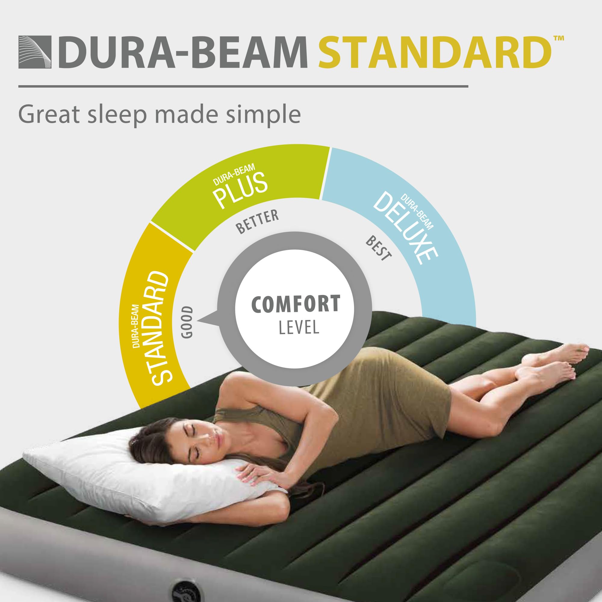Intex mattress side profile showing 10-inch height for easier bed entry and exit
