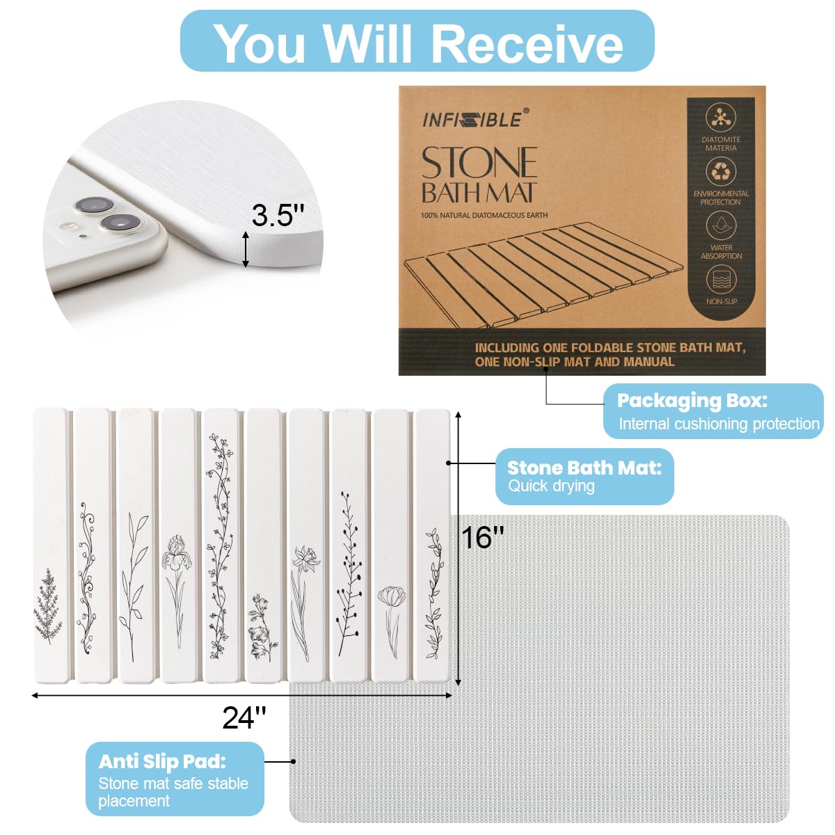 INFISIBLE mat on kitchen counter absorbing water and protecting surfaces