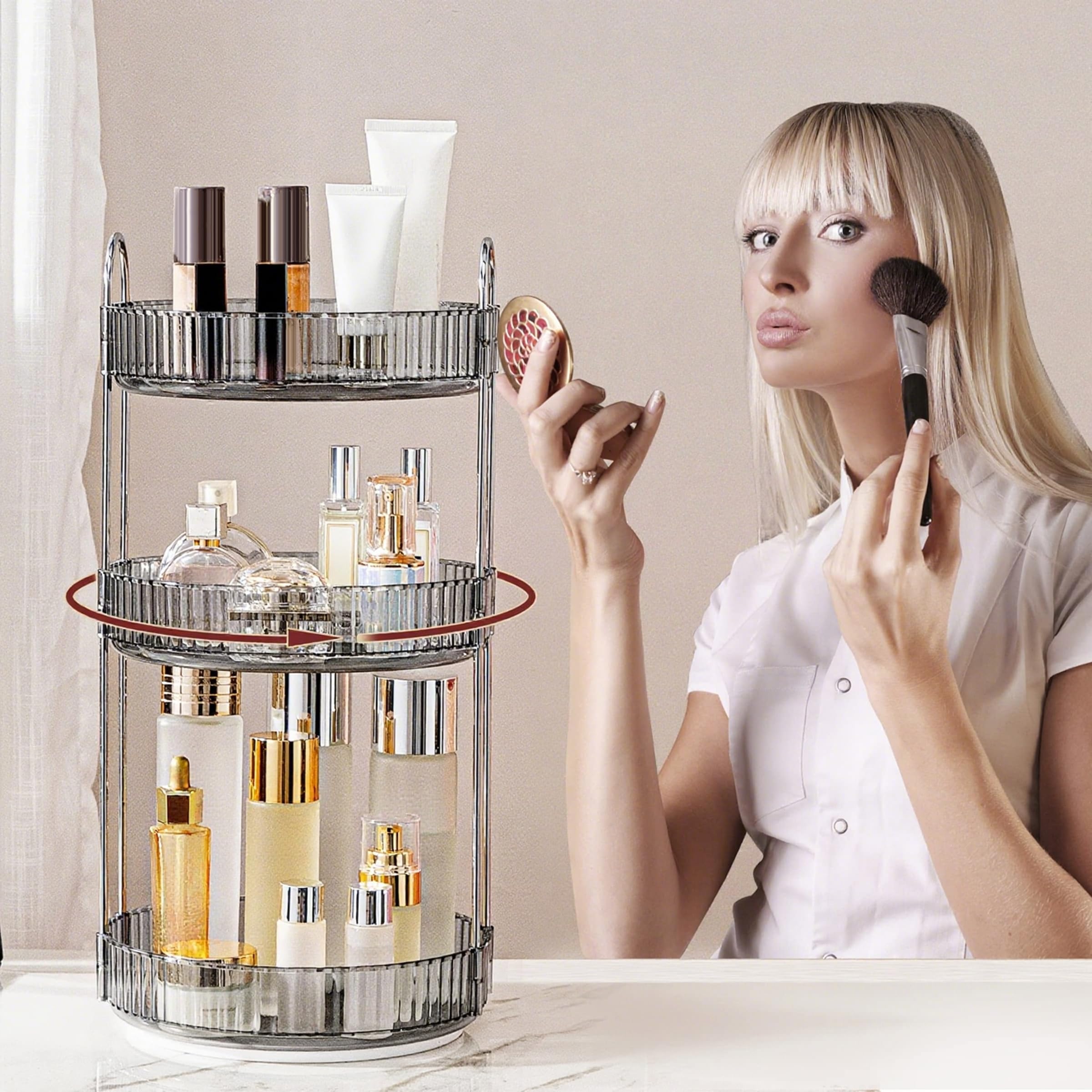 INVSSENE organizer next to perfume bottle to show scale and capacity