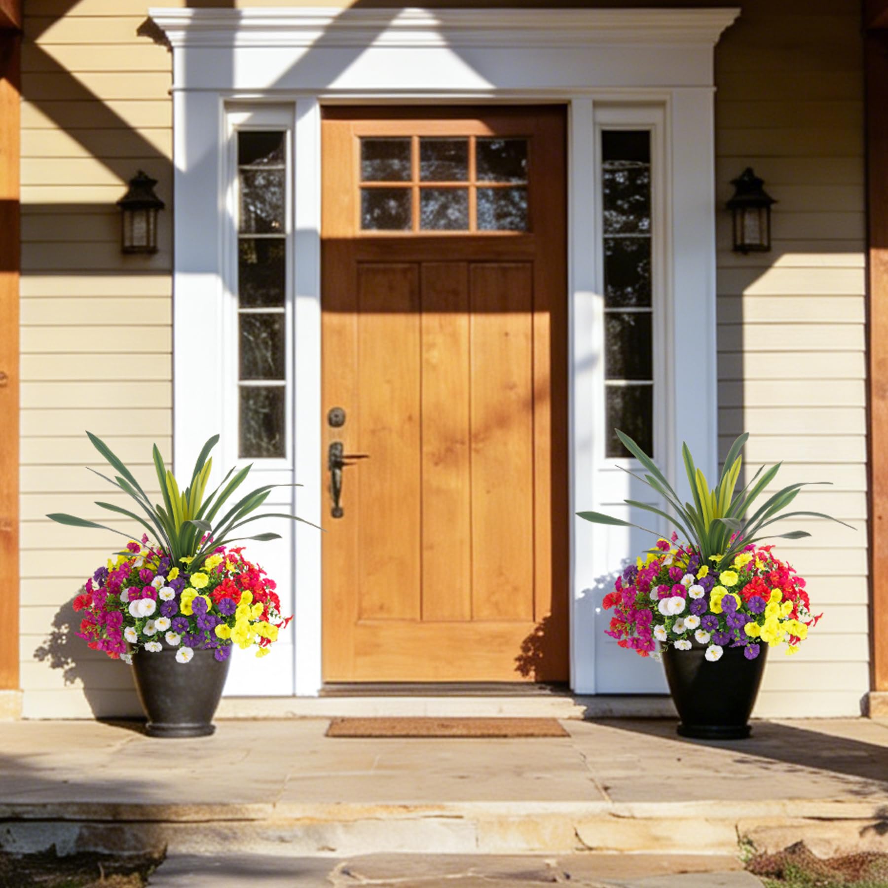 INXUGAO artificial bouquets staged in a weatherproof outdoor planter for curb appeal