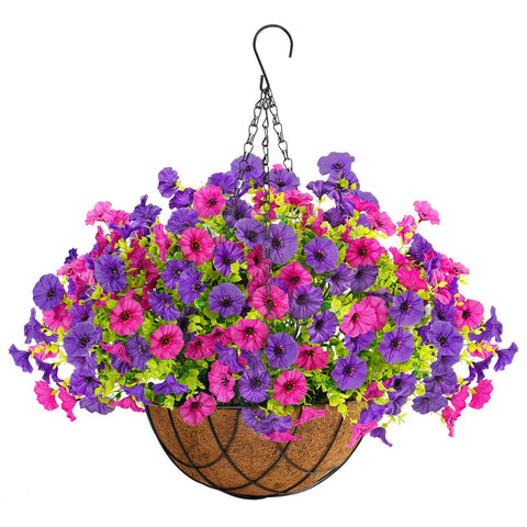 INXUGAO front view of hanging basket with morning glory blooms showing full decorative effect