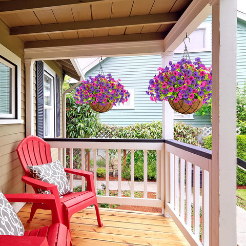 INXUGAO hanging flowers installed on porch railing demonstrating easy outdoor use