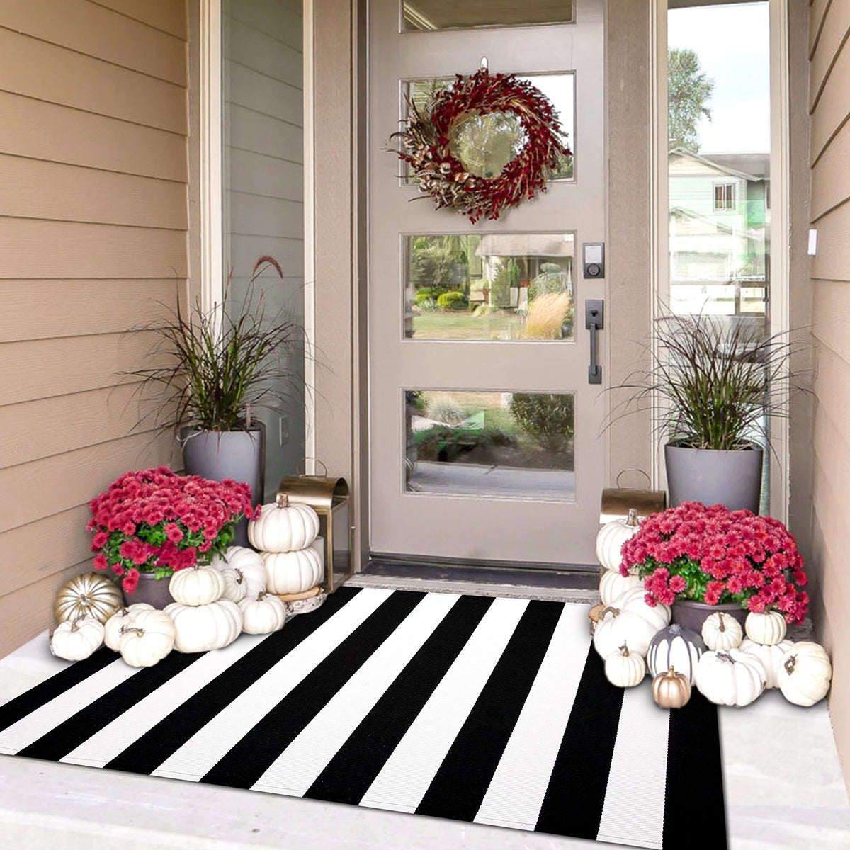 IOHOUZE front porch view showing rug welcoming guests and protecting floor