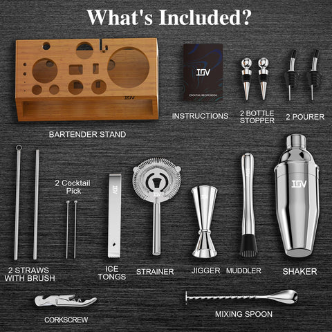 IOV bamboo stand with tools displayed neatly for organized countertop storage