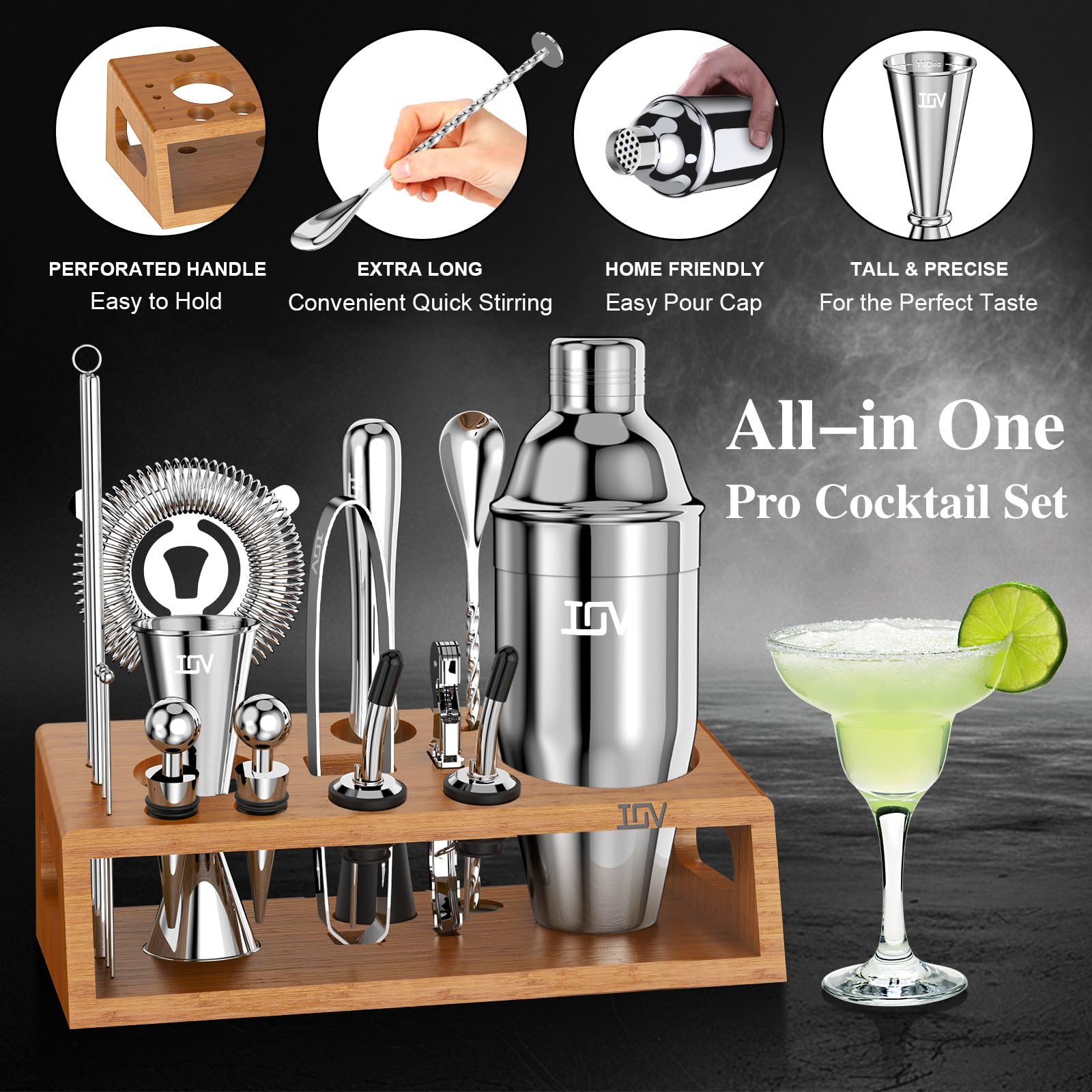 IOV Hawthorne and fine strainers detail for clean pours and smooth texture
