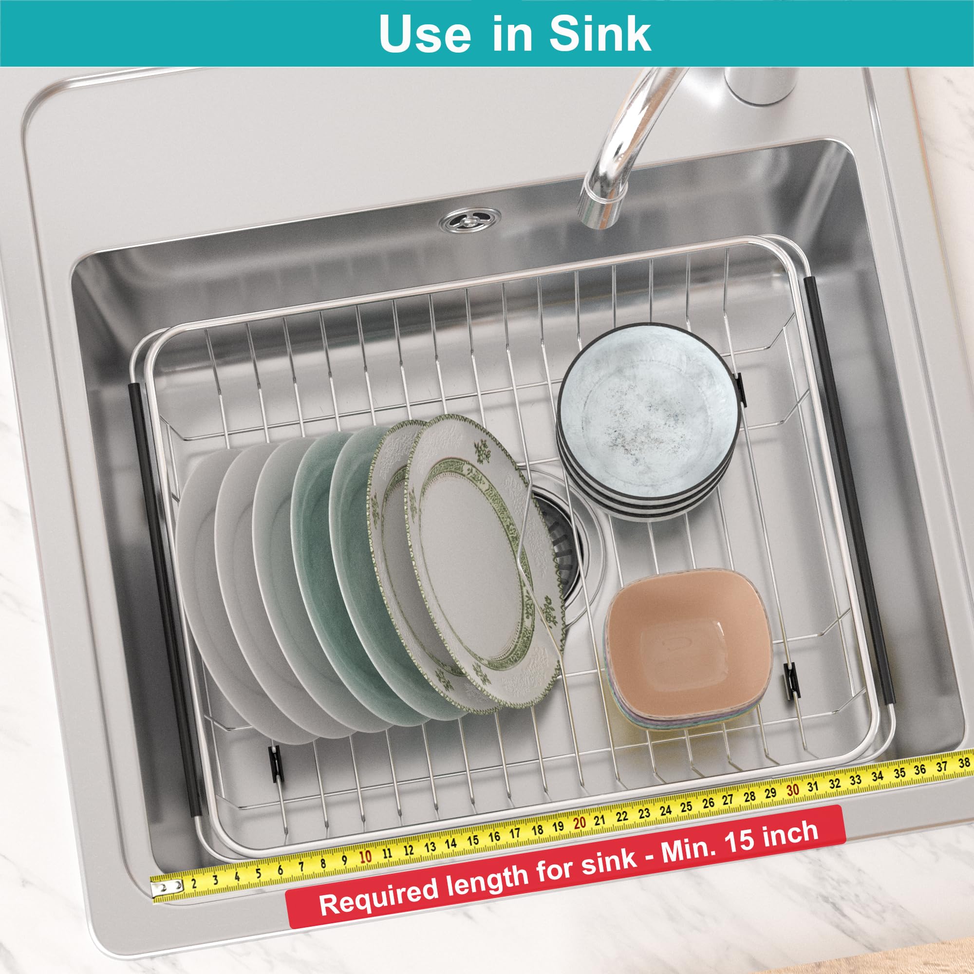 iPEGTOP rack expanded over a wide sink to save counter space benefit