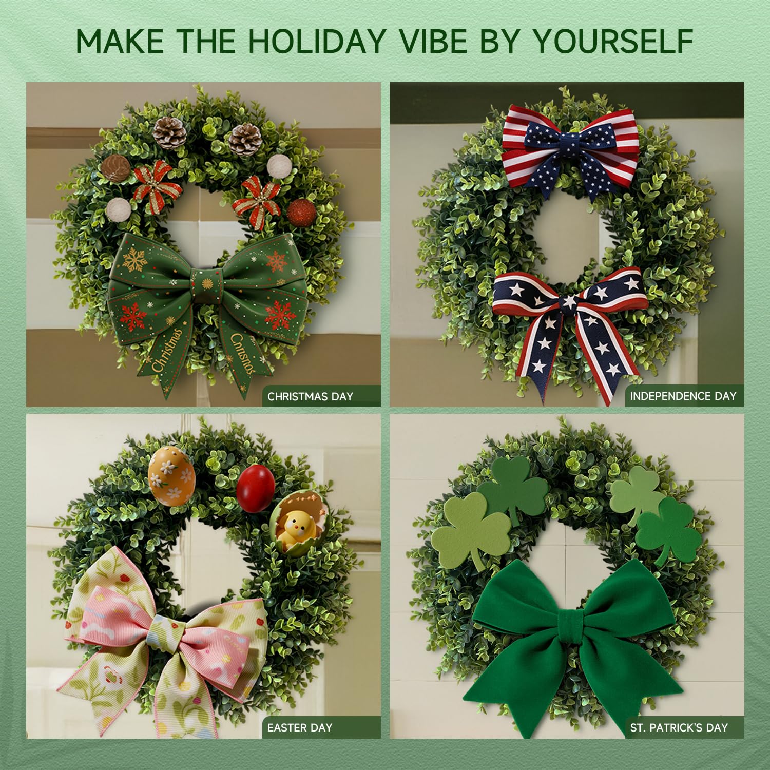 IPLNTS wreath displayed on window to brighten interior and provide low-maintenance decor