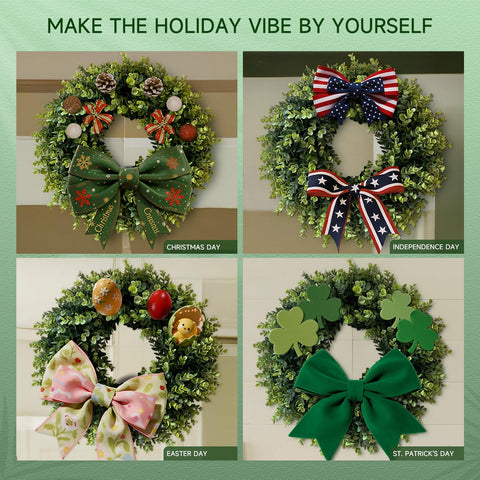 IPLNTS wreath displayed on window to brighten interior and provide low-maintenance decor