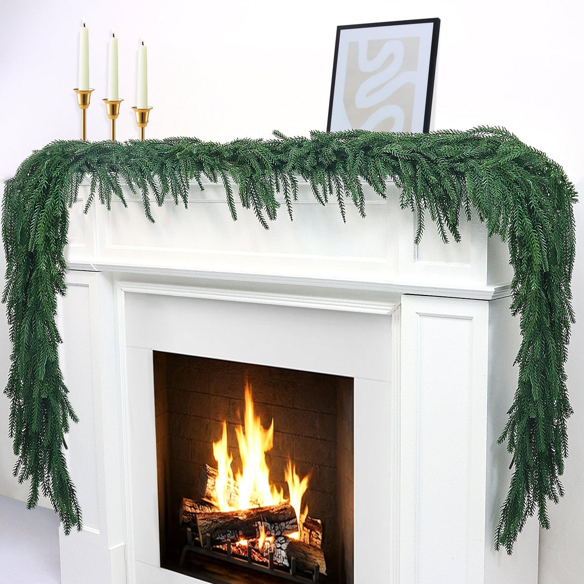 IPOOLTENG front view of four 6ft Norfolk pine garland strands showing full set and packaging benefit