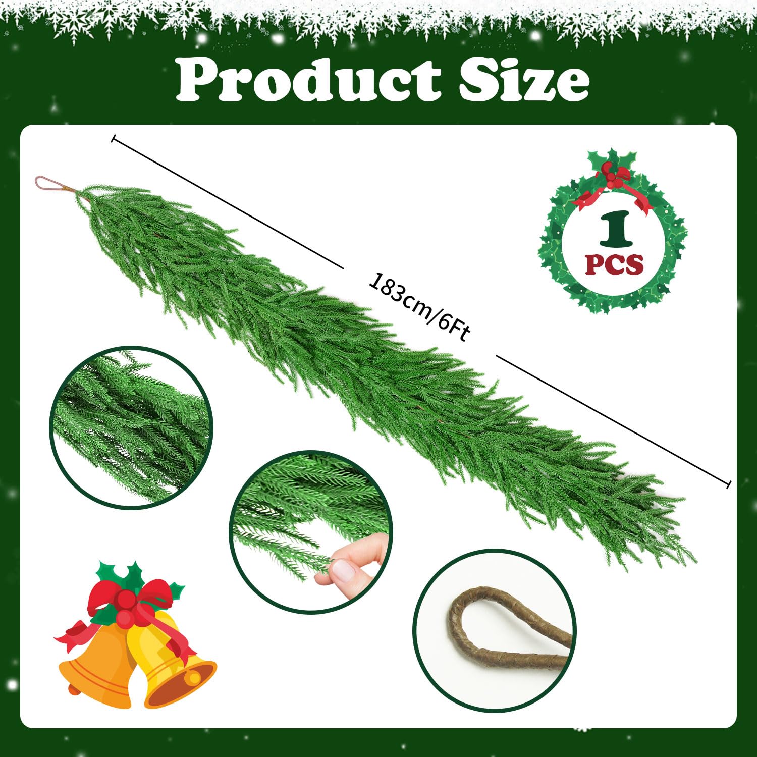 IPOOLTENG garland styled on a fireplace mantel adding festive greenery and cozy warmth