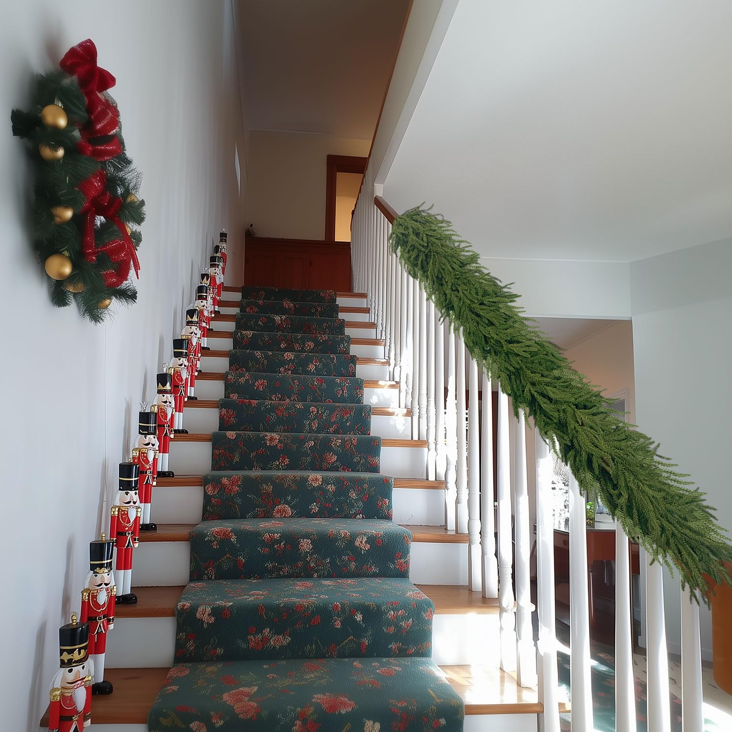 IPOOLTENG garland on covered porch enhancing entryway curb appeal and seasonal charm