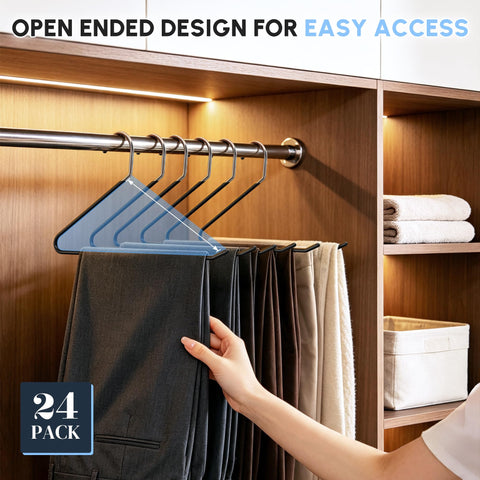 IPOW slim-profile hangers in closet maximizing hanging capacity