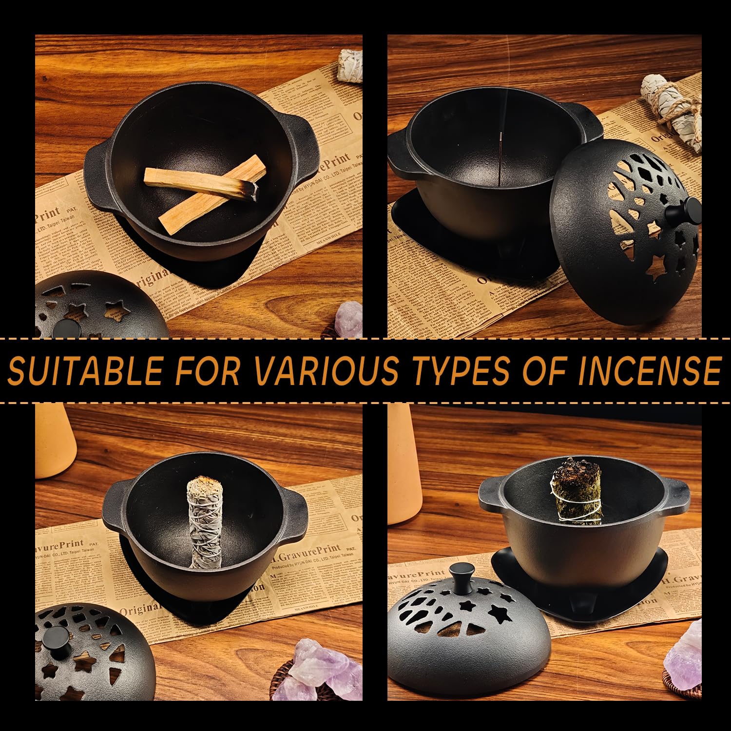 IPROUDER cauldron with charcoal and resin burning demonstrating heat resistance