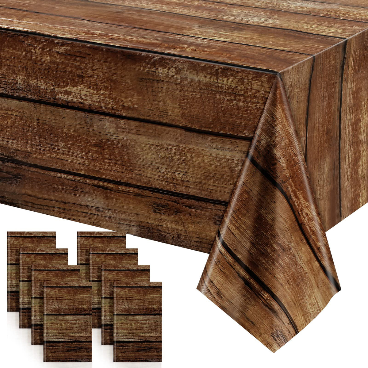 Irenare front pack showing eight brown wood grain covers for convenient party setup