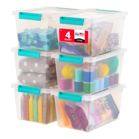 IRIS USA front view clear bin showing tidy, visible storage benefit