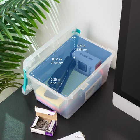 IRIS USA stacked bins on shelf maximizing vertical storage benefit