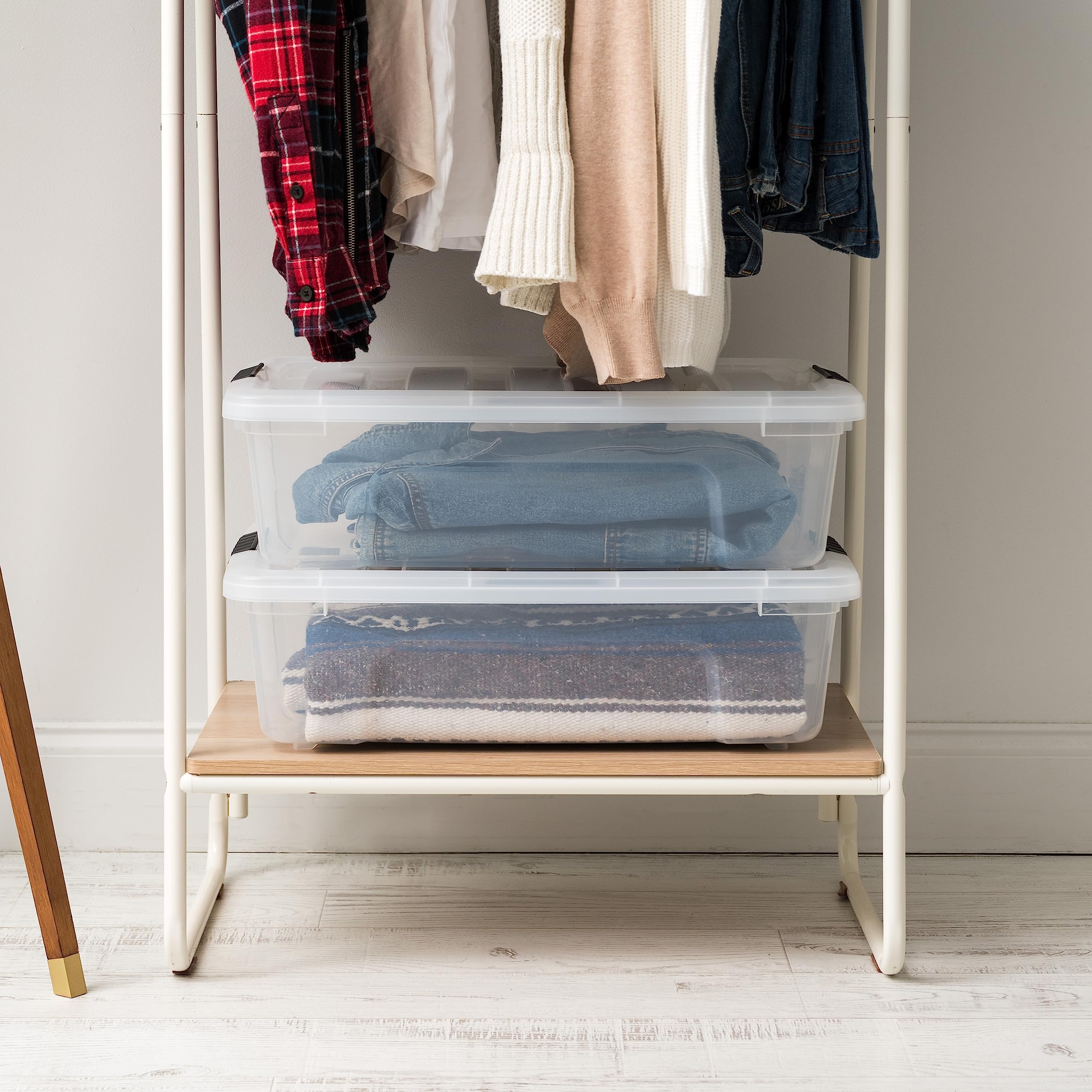 IRIS USA clear side showing folded clothes inside for quick content identification