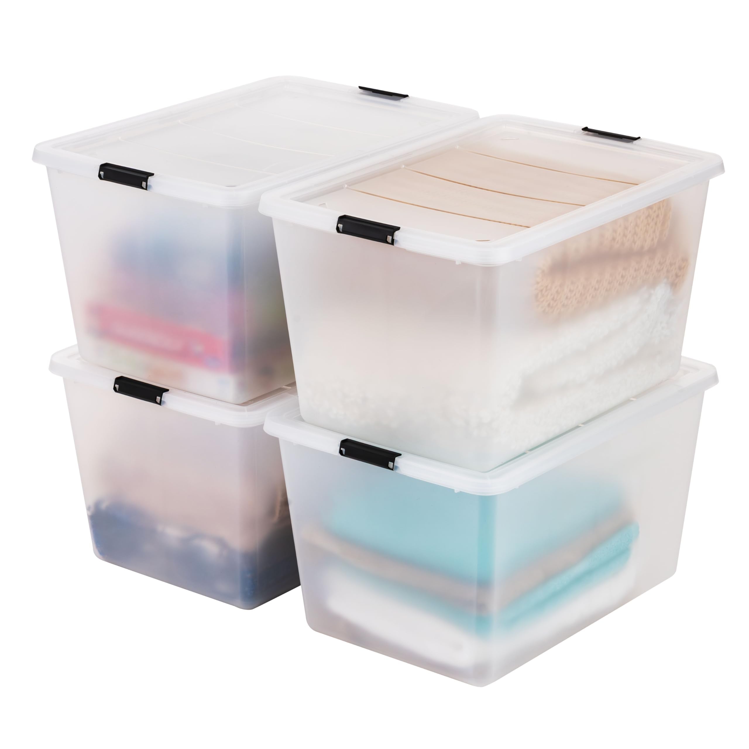 IRIS USA front view of 55 quart clip box showing large storage capacity