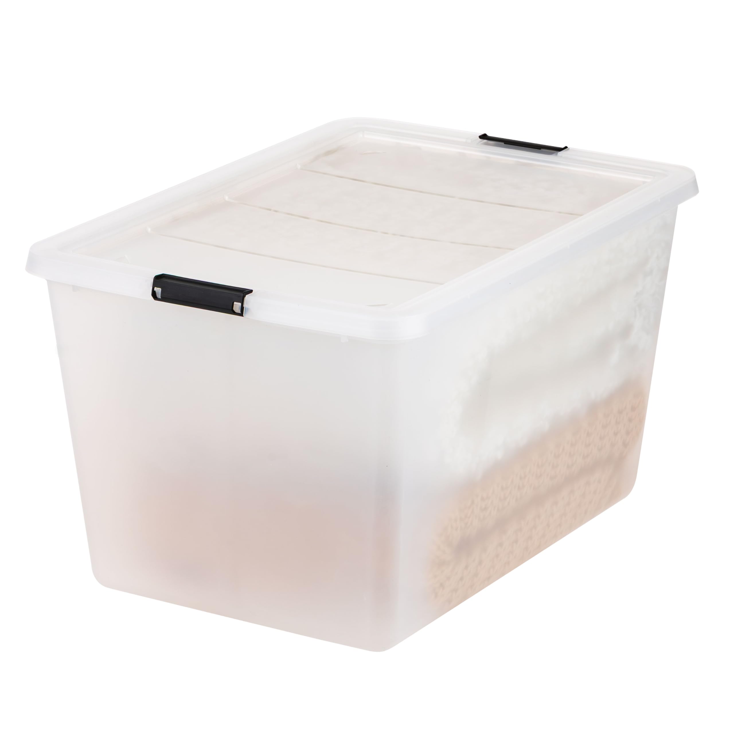 IRIS USA box beside common items showing scale to plan storage placement