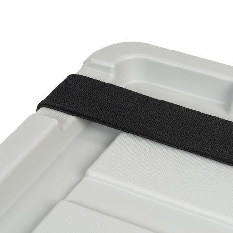 IRIS USA totes organized in a garage offering space-saving and quick-access benefits