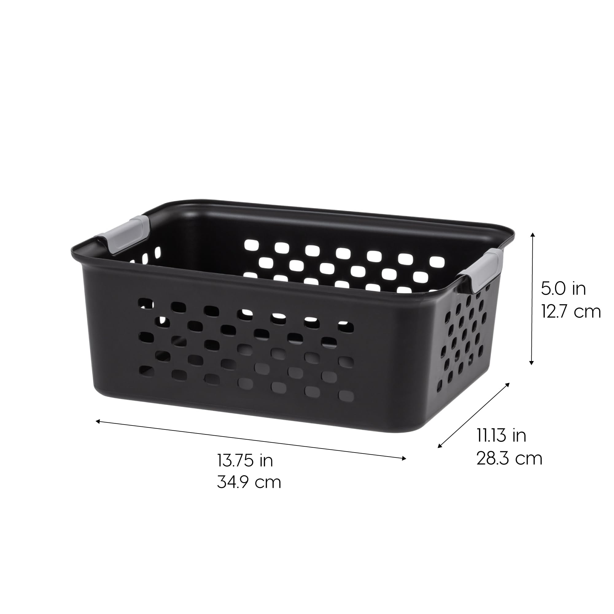 IRIS USA basket on desk containing office supplies to keep workspace tidy