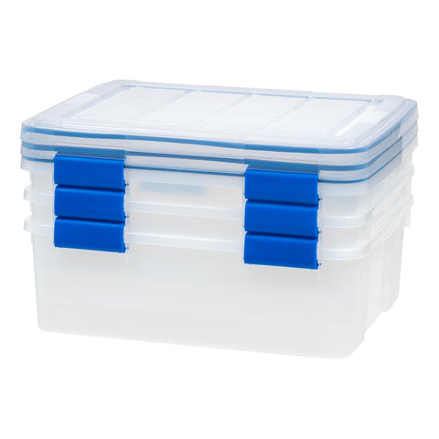 IRIS USA bin placed in car trunk organizing gear and protecting items on the road