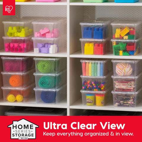IRIS USA bins arranged on a shelf for fast access and neat storage