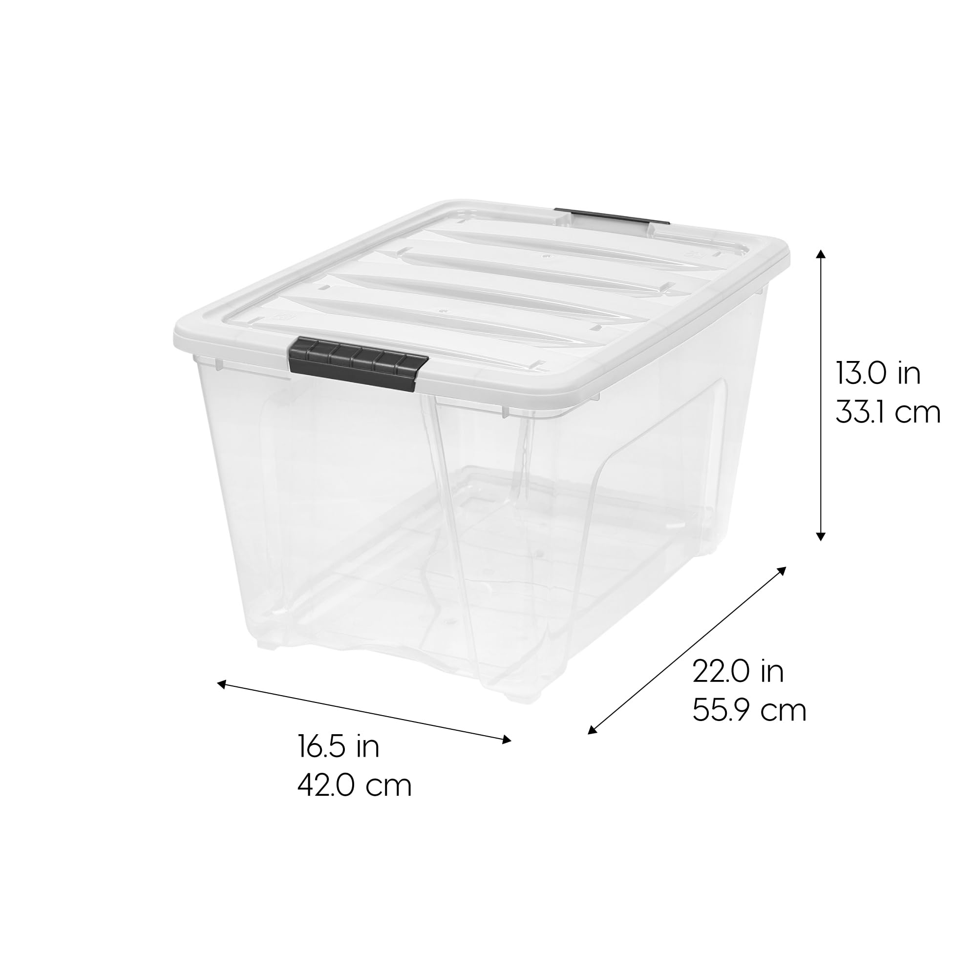 IRIS USA close-up of bin corner showing clear plastic texture and durable construction